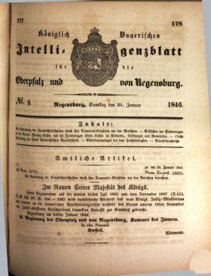 Königlich bayerisches Intelligenzblatt für die Oberpfalz und von Regensburg Samstag 31. Januar 1846