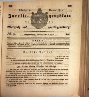 Königlich bayerisches Intelligenzblatt für die Oberpfalz und von Regensburg Mittwoch 8. April 1846