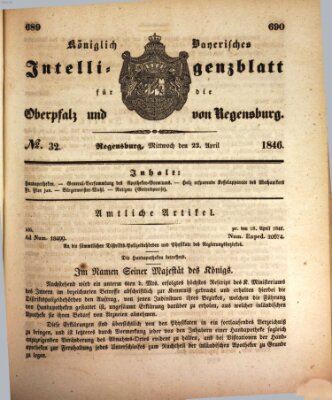 Königlich bayerisches Intelligenzblatt für die Oberpfalz und von Regensburg Mittwoch 22. April 1846