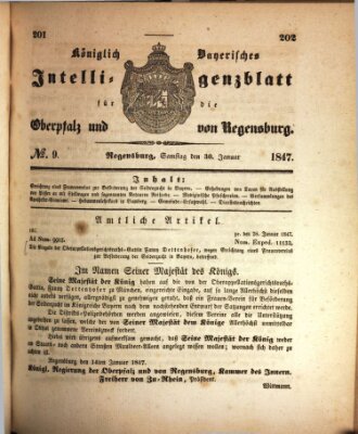 Königlich bayerisches Intelligenzblatt für die Oberpfalz und von Regensburg Samstag 30. Januar 1847