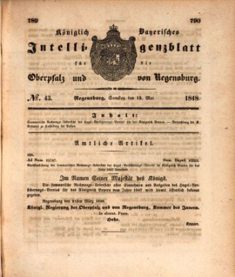 Königlich bayerisches Intelligenzblatt für die Oberpfalz und von Regensburg Samstag 13. Mai 1848