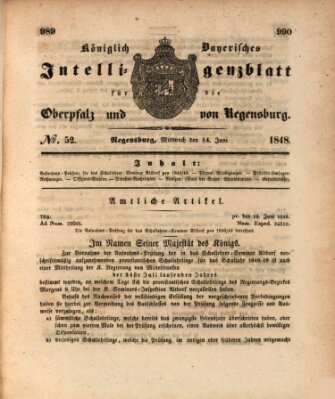 Königlich bayerisches Intelligenzblatt für die Oberpfalz und von Regensburg Mittwoch 14. Juni 1848