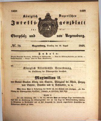 Königlich bayerisches Intelligenzblatt für die Oberpfalz und von Regensburg