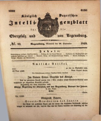 Königlich bayerisches Intelligenzblatt für die Oberpfalz und von Regensburg Mittwoch 20. September 1848