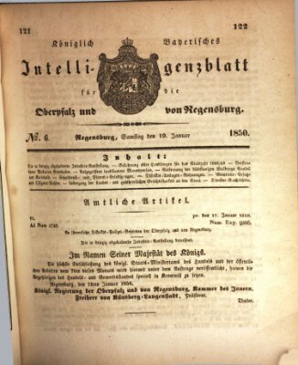 Königlich bayerisches Intelligenzblatt für die Oberpfalz und von Regensburg Samstag 19. Januar 1850