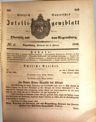 Königlich bayerisches Intelligenzblatt für die Oberpfalz und von Regensburg Mittwoch 6. Februar 1850
