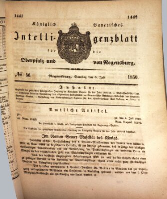 Königlich bayerisches Intelligenzblatt für die Oberpfalz und von Regensburg Samstag 6. Juli 1850
