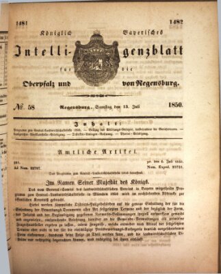 Königlich bayerisches Intelligenzblatt für die Oberpfalz und von Regensburg Samstag 13. Juli 1850