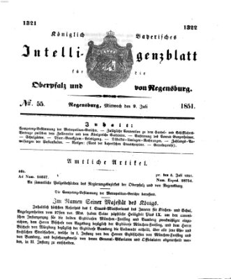 Königlich bayerisches Intelligenzblatt für die Oberpfalz und von Regensburg Mittwoch 9. Juli 1851