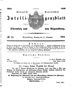 Königlich bayerisches Intelligenzblatt für die Oberpfalz und von Regensburg Samstag 11. September 1852
