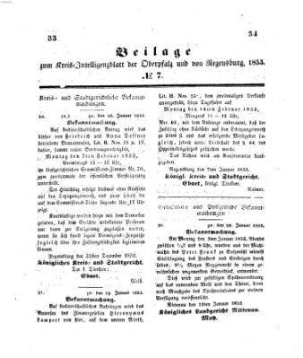 Königlich bayerisches Intelligenzblatt für die Oberpfalz und von Regensburg Samstag 22. Januar 1853