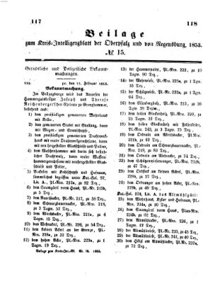 Königlich bayerisches Intelligenzblatt für die Oberpfalz und von Regensburg Samstag 19. Februar 1853