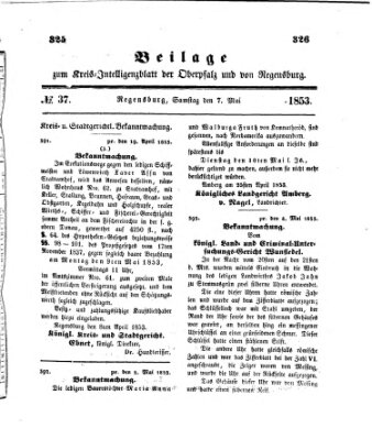 Königlich bayerisches Intelligenzblatt für die Oberpfalz und von Regensburg Samstag 7. Mai 1853