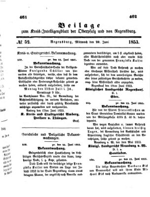 Königlich bayerisches Intelligenzblatt für die Oberpfalz und von Regensburg Mittwoch 29. Juni 1853