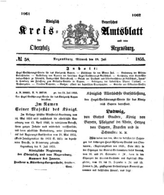 Königlich-bayerisches Kreis-Amtsblatt der Oberpfalz und von Regensburg (Königlich bayerisches Intelligenzblatt für die Oberpfalz und von Regensburg) Mittwoch 18. Juli 1855