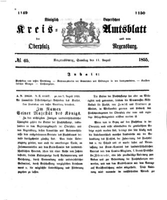 Königlich-bayerisches Kreis-Amtsblatt der Oberpfalz und von Regensburg (Königlich bayerisches Intelligenzblatt für die Oberpfalz und von Regensburg) Samstag 11. August 1855