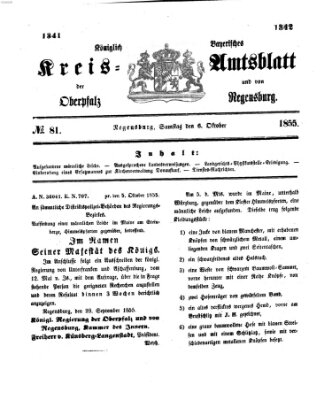 Königlich-bayerisches Kreis-Amtsblatt der Oberpfalz und von Regensburg (Königlich bayerisches Intelligenzblatt für die Oberpfalz und von Regensburg) Samstag 6. Oktober 1855