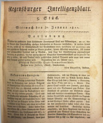 Regensburger Intelligenzblatt (Regensburger Wochenblatt) Mittwoch 30. Januar 1811