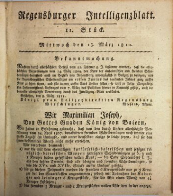 Regensburger Intelligenzblatt (Regensburger Wochenblatt) Mittwoch 13. März 1811