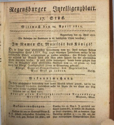 Regensburger Intelligenzblatt (Regensburger Wochenblatt) Mittwoch 24. April 1811
