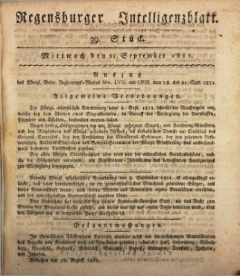 Regensburger Intelligenzblatt (Regensburger Wochenblatt) Mittwoch 25. September 1811
