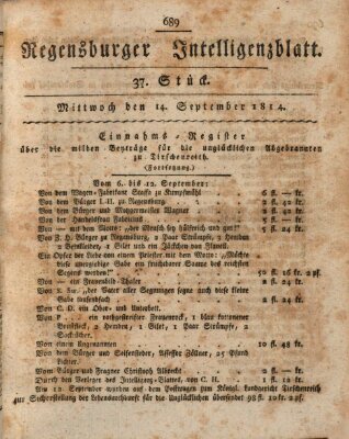 Regensburger Intelligenzblatt (Regensburger Wochenblatt) Mittwoch 14. September 1814