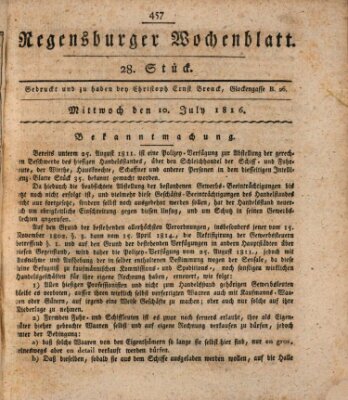 Regensburger Wochenblatt Mittwoch 10. Juli 1816