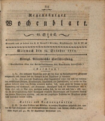 Regensburger Wochenblatt Mittwoch 14. Oktober 1818