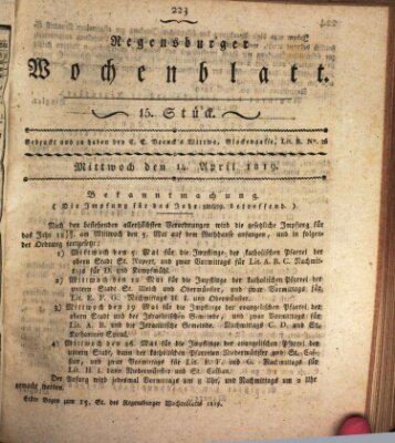 Regensburger Wochenblatt Mittwoch 14. April 1819