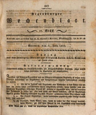 Regensburger Wochenblatt Mittwoch 5. Juli 1820
