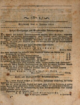 Regensburger Wochenblatt Mittwoch 2. Januar 1822