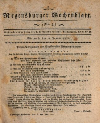 Regensburger Wochenblatt Mittwoch 9. Januar 1822