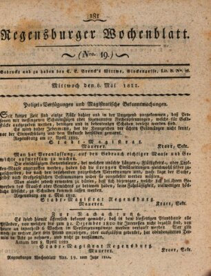 Regensburger Wochenblatt Mittwoch 8. Mai 1822