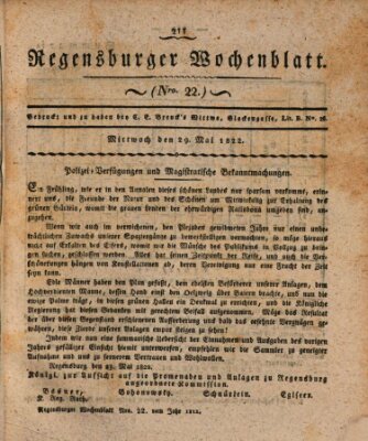 Regensburger Wochenblatt Mittwoch 29. Mai 1822