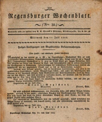 Regensburger Wochenblatt Mittwoch 24. Juli 1822