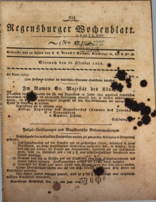 Regensburger Wochenblatt Mittwoch 22. Oktober 1823