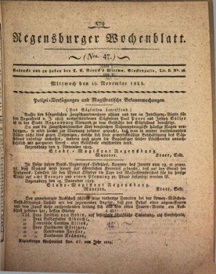 Regensburger Wochenblatt Mittwoch 19. November 1823