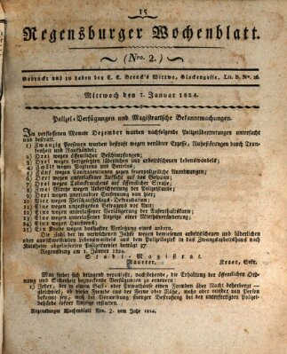 Regensburger Wochenblatt Mittwoch 7. Januar 1824