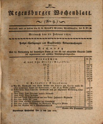 Regensburger Wochenblatt Mittwoch 25. Februar 1824