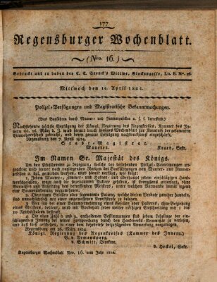 Regensburger Wochenblatt Mittwoch 14. April 1824