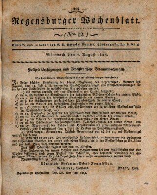 Regensburger Wochenblatt Mittwoch 4. August 1824