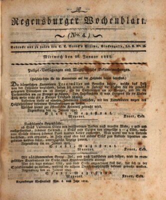 Regensburger Wochenblatt Mittwoch 26. Januar 1825