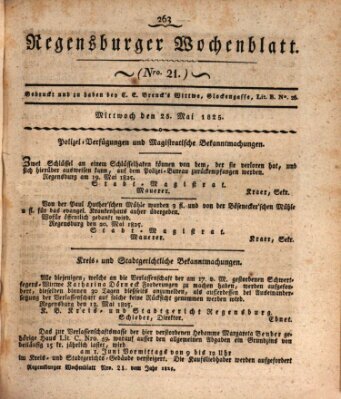 Regensburger Wochenblatt Mittwoch 25. Mai 1825