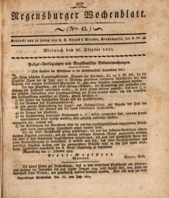Regensburger Wochenblatt Mittwoch 26. Oktober 1825