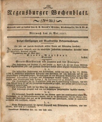 Regensburger Wochenblatt Mittwoch 30. Mai 1827