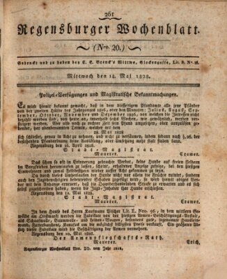 Regensburger Wochenblatt Mittwoch 14. Mai 1828