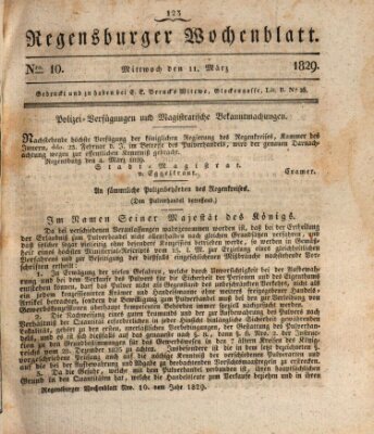 Regensburger Wochenblatt Mittwoch 11. März 1829