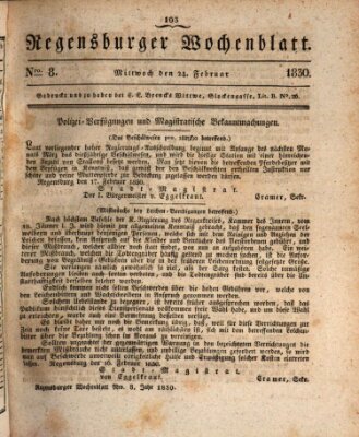 Regensburger Wochenblatt Mittwoch 24. Februar 1830