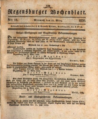 Regensburger Wochenblatt Mittwoch 17. März 1830