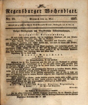 Regensburger Wochenblatt Mittwoch 18. Mai 1836